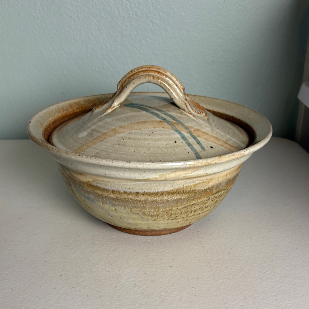 Handmade Studio Pottery Steamer Lidded in Cream and Earth Tones